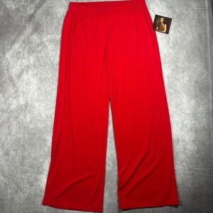 IMAN Global Chic Women Red Wide Leg Stretch Flowy Pants Large Pull On Slacks NWT